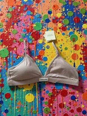 CALVIN KLEIN Taupe Triangle Bra Bralette Size Large NEW NWT